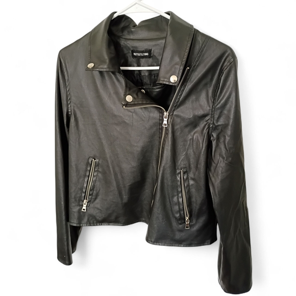 PrettyLittleThing Black Leather Jacket with Silver Details - Picture 1 of 1